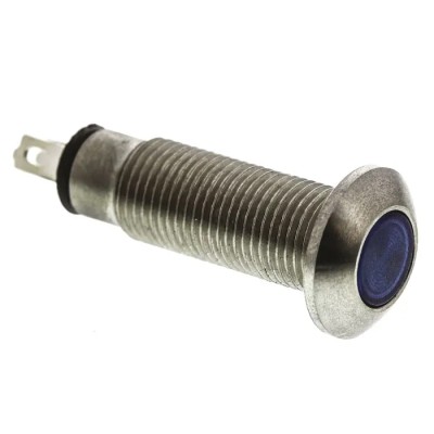 Marl Panel Mount LED Indicator, Blue, IP67, 8.1 mm Mount Hole, 12–28V DC, Solder Tab, 534-930-63