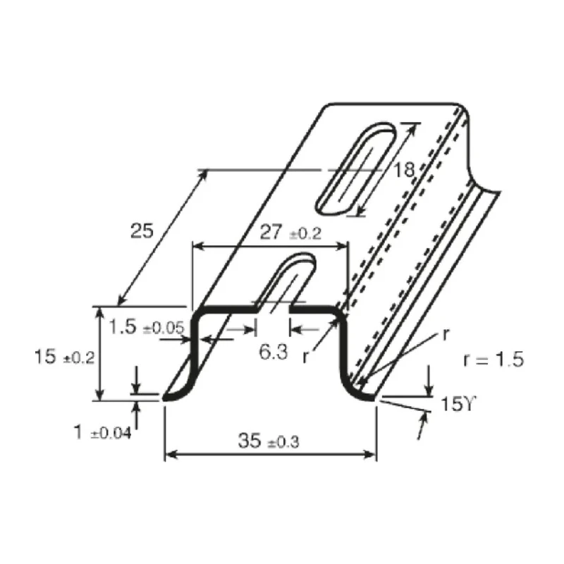 RS PRO Steel Perforated DIN Rail, 500 mm x 35mm x 15 mm, Slotted TS-35, Zinc-Plated, 467-438
