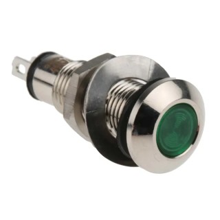 Marl Green Panel Mount LED Indicator 8.1 mm 12–28V DC, Solder Tab, IP67, Diffused Lens 537-532-63