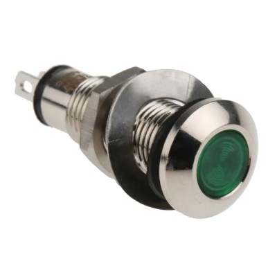 Marl Green Panel Mount LED Indicator 8.1 mm 12–28V DC, Solder Tab, IP67, Diffused Lens 537-532-63