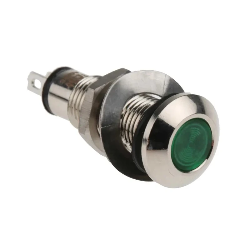 Marl Green Panel Mount LED Indicator 8.1 mm 12–28V DC, Solder Tab, IP67, Diffused Lens 537-532-63