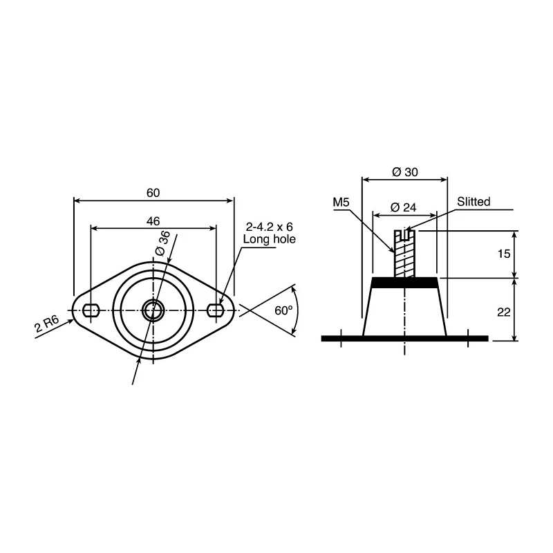 Taica Cylindrical M6 Anti-Vibration Mount, Male Buffer Foot, Silicone, 6mm Bore, 30mm OD, 40mm Height SF-2