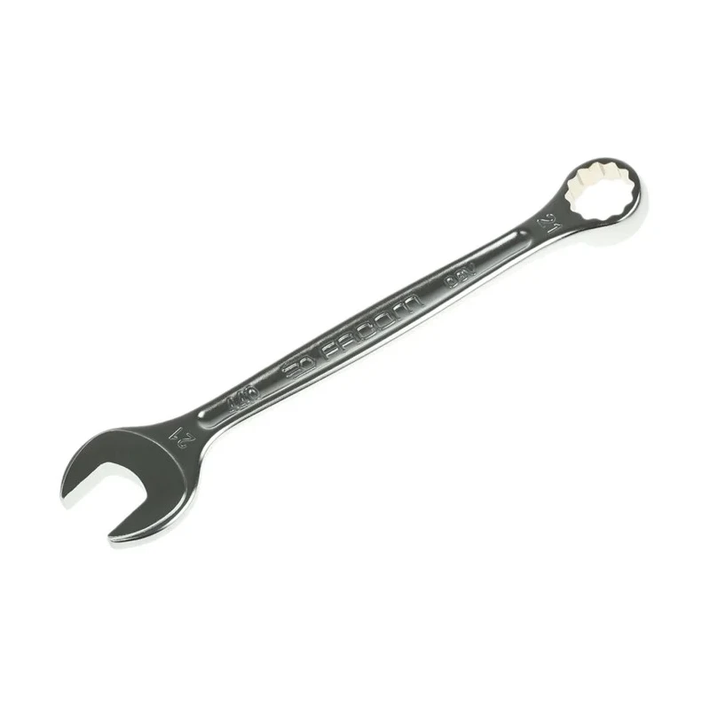 Facom Combination Spanner 21 mm, Satin Chrome, 233 mm Overall Length, 12-Point, 15° Offset Angle 440.21