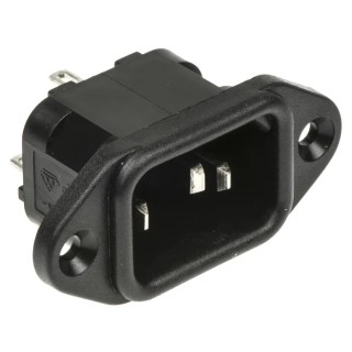 Bulgin C14 Straight Panel Mount IEC Connector 250V 10A Male Quick Connect PX0580/28