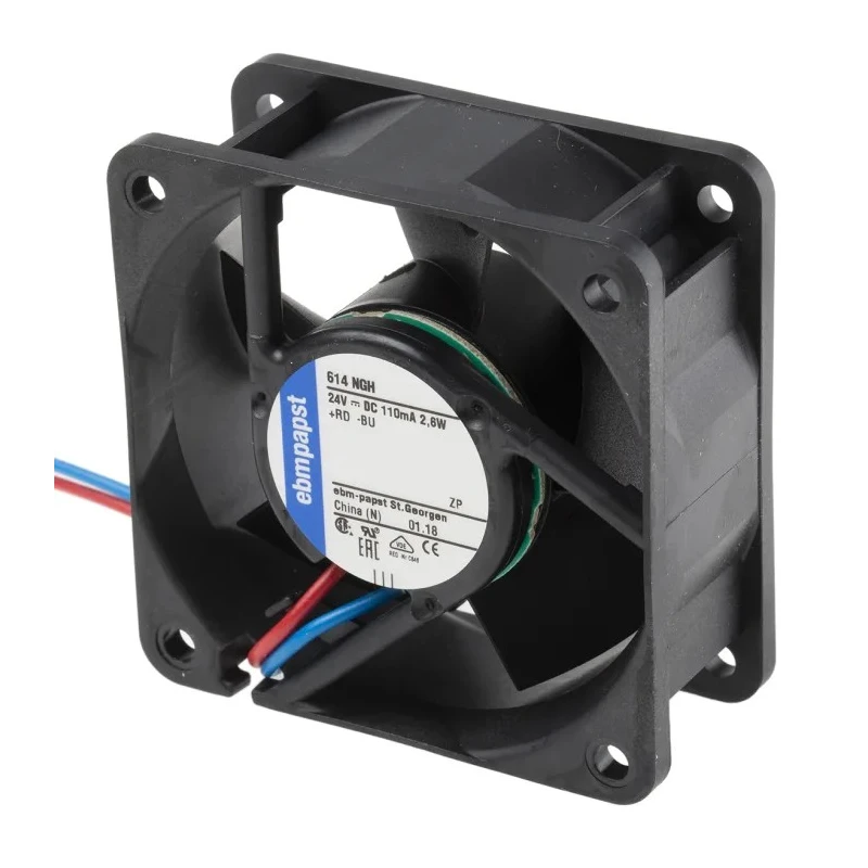 ebm-papst 600 N Series Axial Fan 24V DC 2.5W 43 m³/h 60 mm x 60 mm x 25.4 mm Sleeve Bearing Backward Curve 614NGH