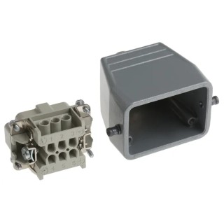 EPIC Heavy Duty Power Connector Kit, 6 Way, 16A, H-BE Series, Top Entry Hood, Plug Insert, Cable 10011000+10190000+12954300