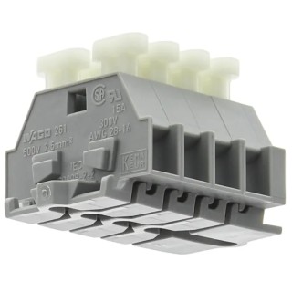 WAGO 261 Series Terminal Strip Grey, 2.5mm², 1-Level, Spring Terminal, 630V, Model 50077016