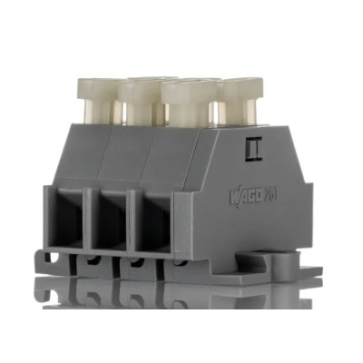 WAGO PCB Terminal Block, 3 Contacts, 6 mm Pitch, 2 Row, Cage Clamp, Horizontal, Polyamide, 630V, 24A 261-103/341-000