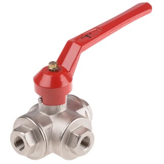 RS PRO Brass Ball Valve 2 in Inlet, 1/4 in Outlet, 40 Bar, Brass Body, Aluminium Handle 486-249