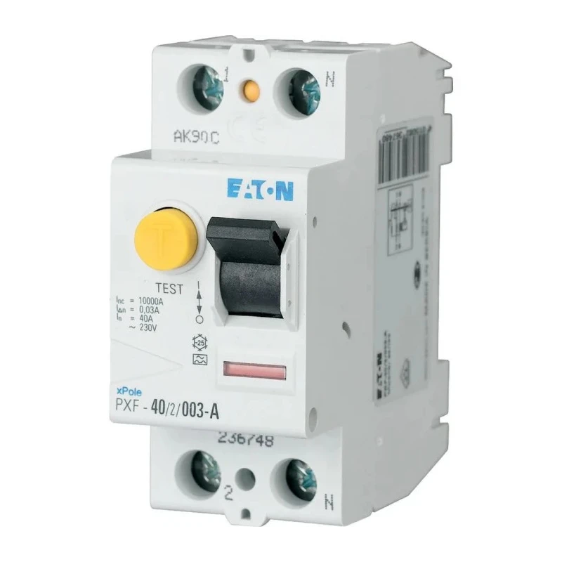 Eaton PXF-A Series Residual Current Circuit Breaker 25A 1-Pole 30mA Type A 500A 230V AC DIN Rail 236744 PXF-25/2/003-A