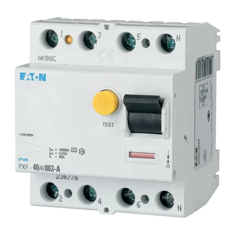 Eaton PXF-A Series Residual Current Circuit Breaker 25A 1-Pole 30mA Type A 500A 230V AC DIN Rail 236744 PXF-25/2/003-A