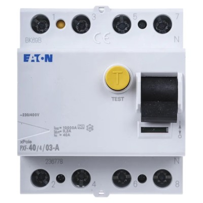 Eaton PXF-A Series Residual Current Circuit Breaker 40A 3+N-Pole 300mA Type A 500A 400V AC 236778 PXF-40/4/03-A