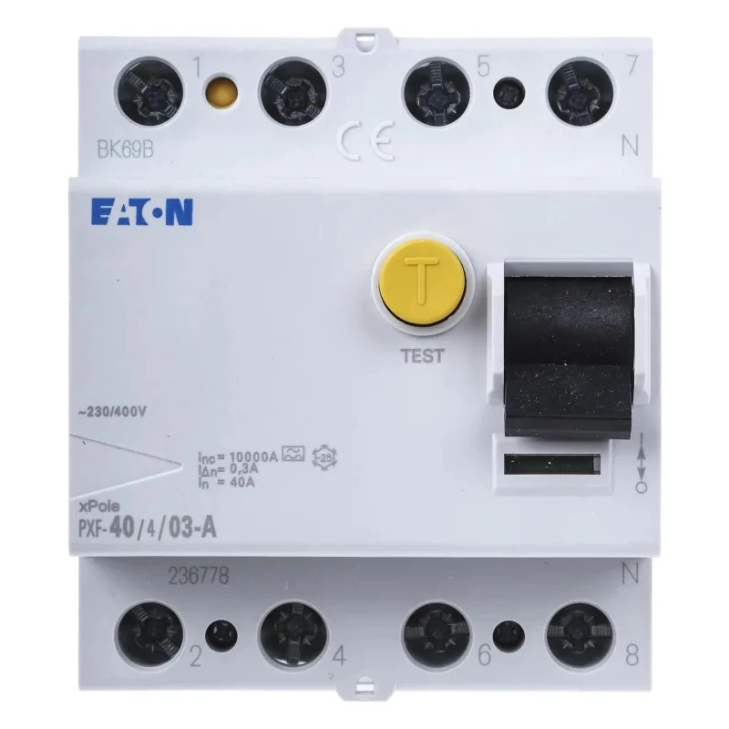 Eaton PXF-A Series Residual Current Circuit Breaker 40A 3+N-Pole 300mA Type A 500A 400V AC 236778 PXF-40/4/03-A