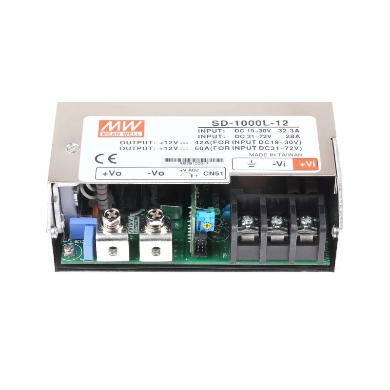 MEAN WELL DC/DC Converter 12V Output, 19V–72V Input, 720W, Surface Mount, SD-1000L-12