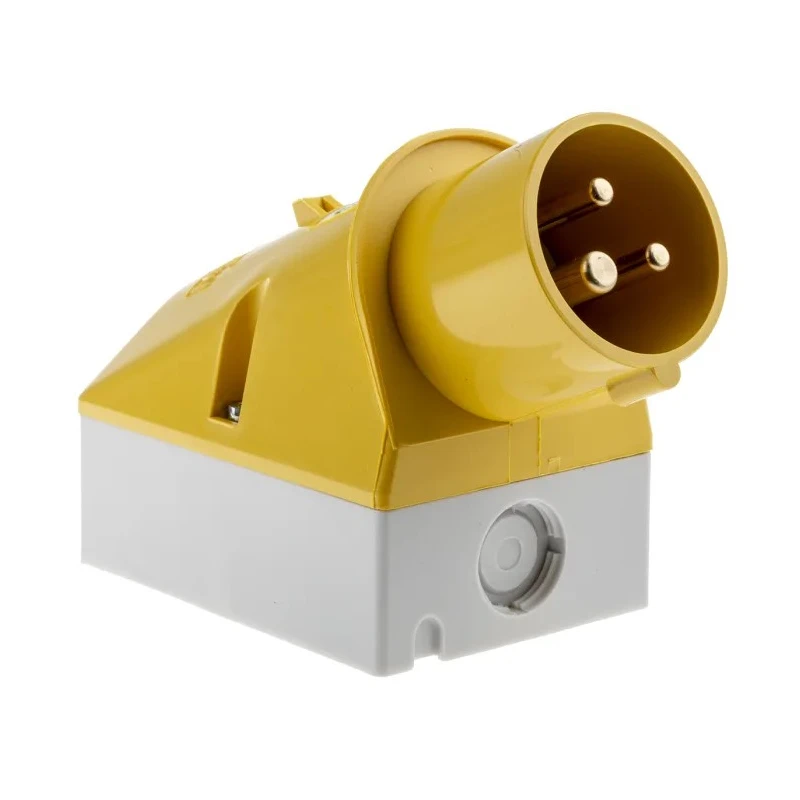 Mennekes IP44 Yellow Industrial Power Connector 3P, 25° Wall Mount, 16A, 110V, 