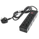 Bulgin 5 Gang Socket Bar 10A 250V AC IEC C13 Fused Filtered 2m Cable PXD303/050/01/1