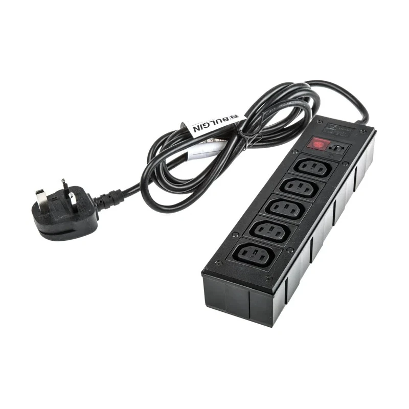 Bulgin 5 Gang Socket Bar 10A 250V AC IEC C13 Fused Filtered 2m Cable PXD303/050/01/1