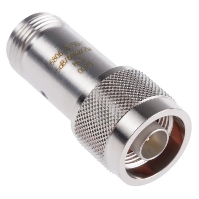Huber+Suhner RF Attenuator, N Plug to N Socket, 6 dB, 50Ω, 6 GHz, Brass Body, Straight, Male to Female 6806_N-50-1/1--_NE