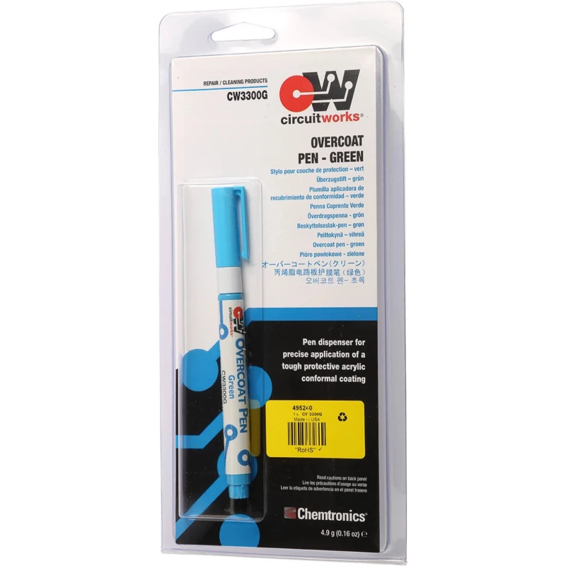 Chemtronics Green Acrylic Conformal Coating Pen, 4.9 g, -55°C to 125°C, Circuit Board Protection CW3300G