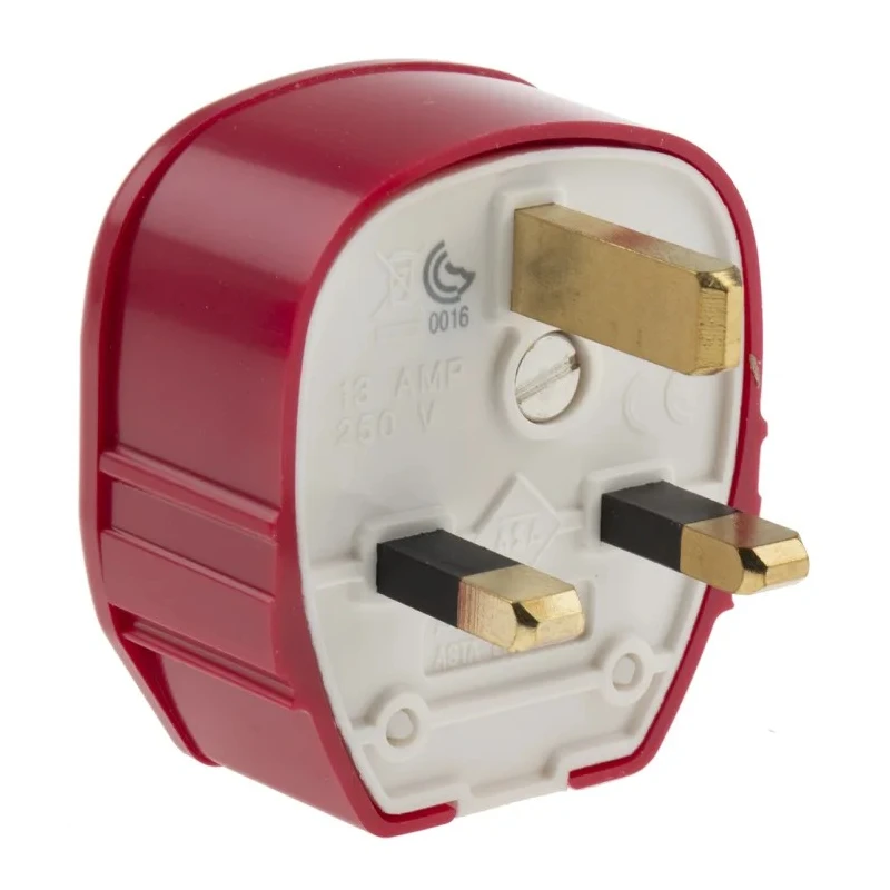 MK Electric UK Mains Plug 13A 250V Red Cable, Polyvinyl Chloride, Urea Formaldehyde, Right Angle, Screw 655 D8 RED