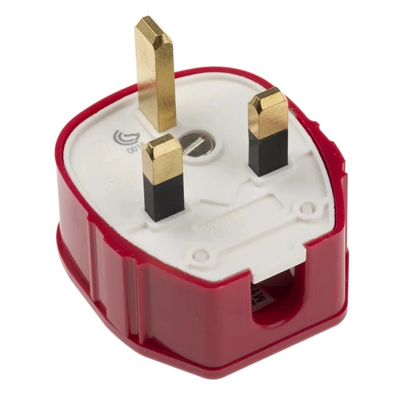 MK Electric UK Mains Plug 13A 250V Red Cable, Polyvinyl Chloride, Urea Formaldehyde, Right Angle, Screw 655 D8 RED