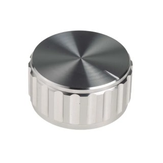 RS PRO Potentiometer Knob 30 mm Diameter, Silver, Aluminium, Grub Screw, Circular Shaft, 6.4 mm, 498-851