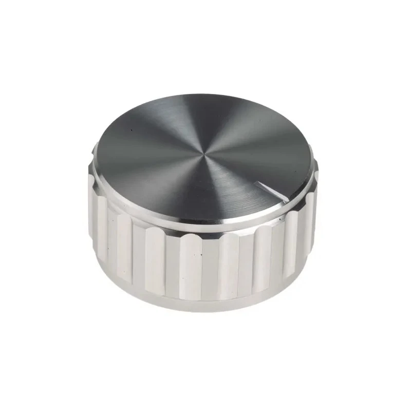 RS PRO Potentiometer Knob 30 mm Diameter, Silver, Aluminium, Grub Screw, Circular Shaft, 6.4 mm, 498-851
