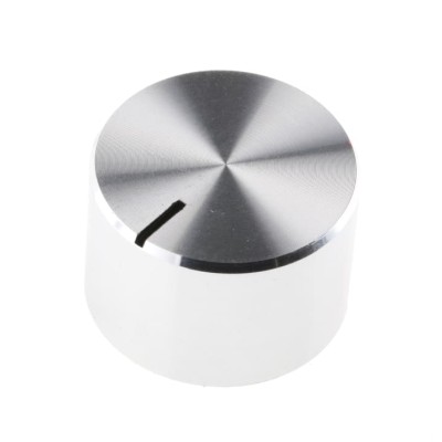 RS PRO Potentiometer Knob, Silver Aluminium, Grub Screw, 18 mm Diameter, 12 mm Height, 4 mm Shaft Circular 499-983