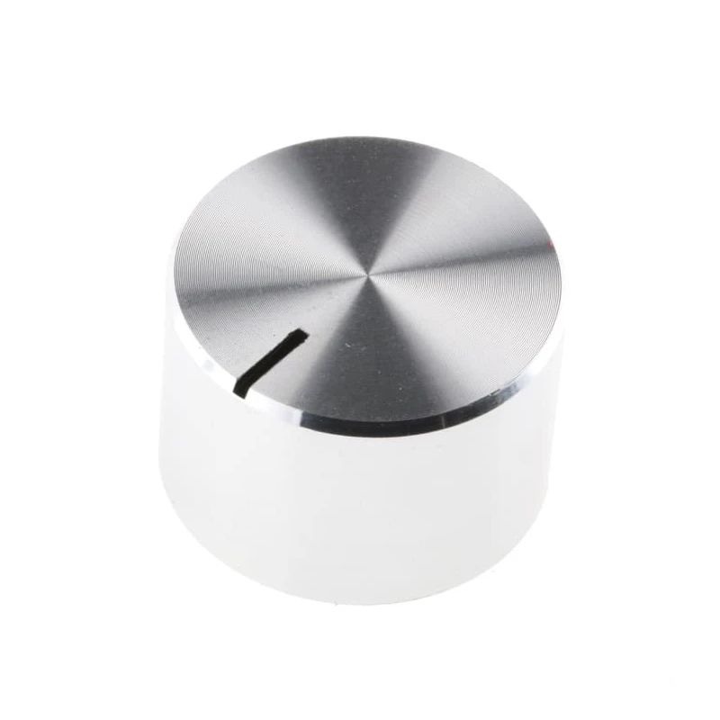 RS PRO Potentiometer Knob, Silver Aluminium, Grub Screw, 18 mm Diameter, 12 mm Height, 4 mm Shaft Circular 499-983