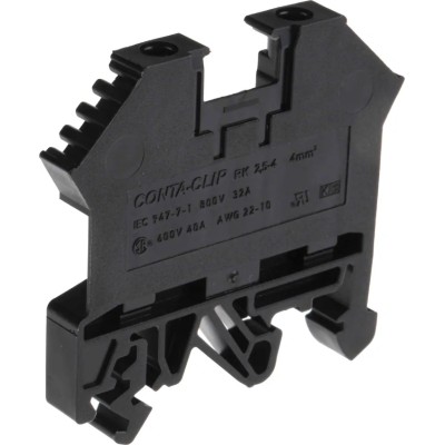 RS PRO DIN Rail Terminal Block, Black, 0.2–4 mm², 1-Level, Screw, 800V, 32A 501-645