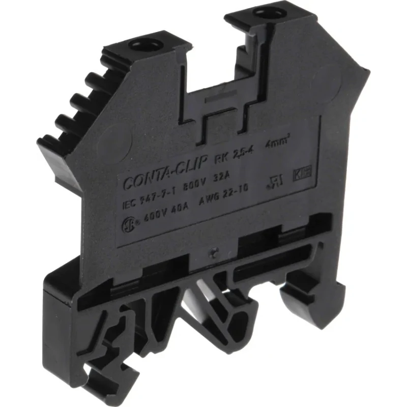 RS PRO DIN Rail Terminal Block, Black, 0.2–4 mm², 1-Level, Screw, 800V, 32A 501-645
