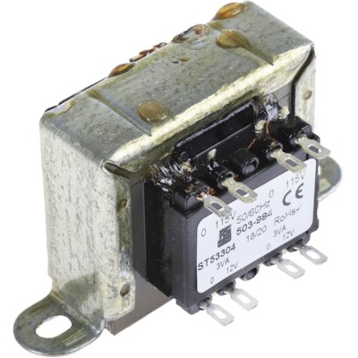 RS PRO 2 Output 6 VA Chassis Mount Transformer, 12 V AC Secondary, 2 x 115 V AC Primary, 503-984