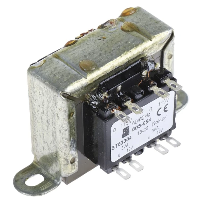 RS PRO 2 Output 6 VA Chassis Mount Transformer, 12 V AC Secondary, 2 x 115 V AC Primary, 503-984