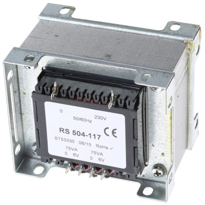 RS PRO Chassis Mount Transformer 2 Output, 150 VA, 230V AC Primary, 6V AC Secondary, 504-117