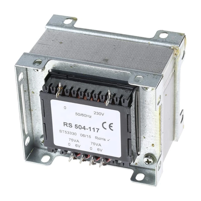 RS PRO Chassis Mount Transformer 2 Output, 150 VA, 230V AC Primary, 6V AC Secondary, 504-117