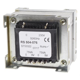 RS PRO 2 Output Chassis Mount Transformer 200 VA 9 V AC 230 V Input IECBSEN 615584 504-076