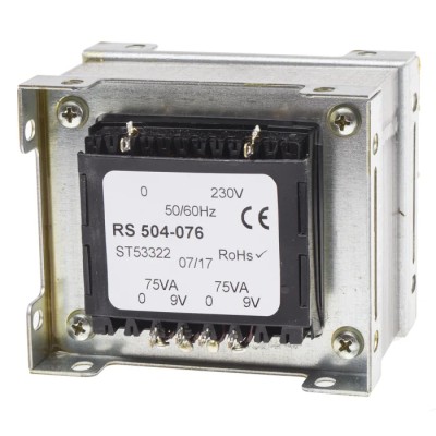 RS PRO 2 Output Chassis Mount Transformer 200 VA 9 V AC 230 V Input IECBSEN 615584 504-076