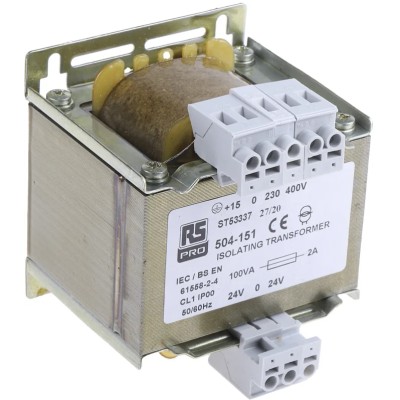 RS PRO 100 VA Isolation Transformer, 1 Output, 24-0-24V AC, IEC61558-2-4, Panel Mount, 504-151