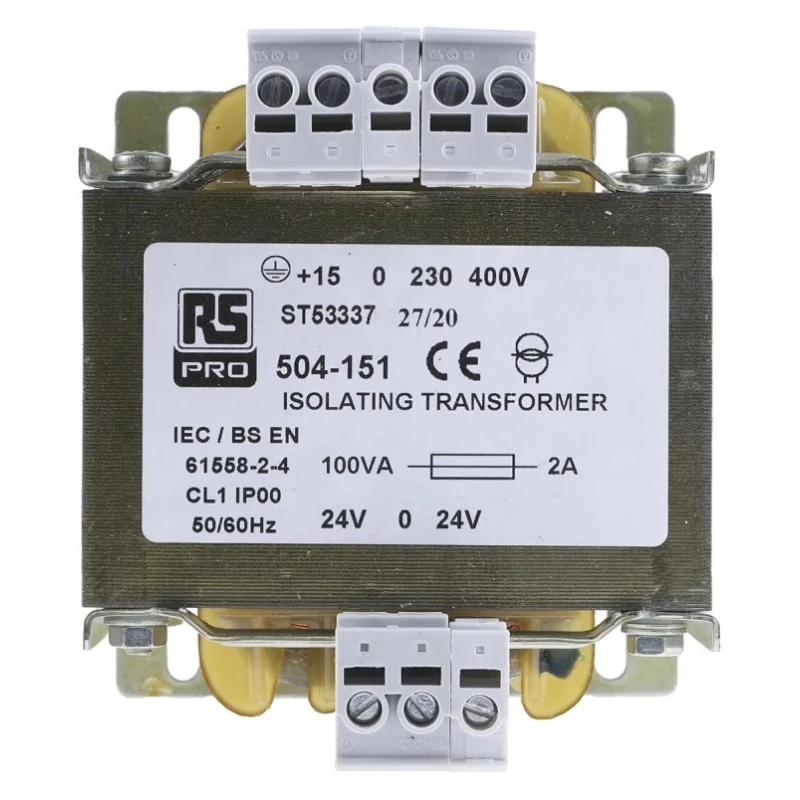 RS PRO 100 VA Isolation Transformer, 1 Output, 24-0-24V AC, IEC61558-2-4, Panel Mount, 504-151