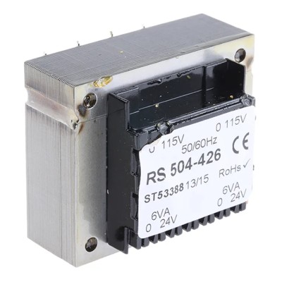 RS PRO PCB Transformer 2 Outputs, 24 V AC Secondary, 2 x 115 V AC Primary, 12 VA, Through Hole, Model 504-426