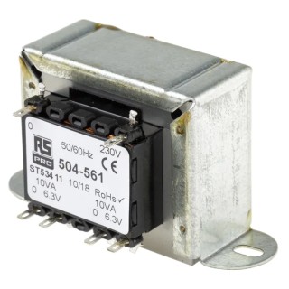 RS PRO 2 Output 20 VA Chassis Mount Transformer, 230V AC Primary, 6.3V AC Secondary, Clamp Mount, 504-561