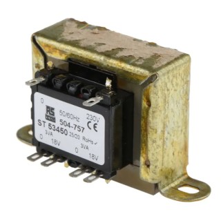 RS PRO 2 Output Chassis Mount Transformer 6 VA, 230 V AC Input, 18 V AC Dual Output, CE, AS/NZS 61558.1, AS/NZS 504-757