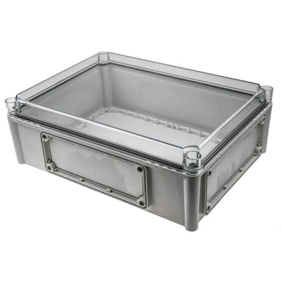 Fibox Flanged EK Series Polycarbonate Enclosure Grey Transparent Lid IP66, IP67, IK08 380x280x130 mm 
