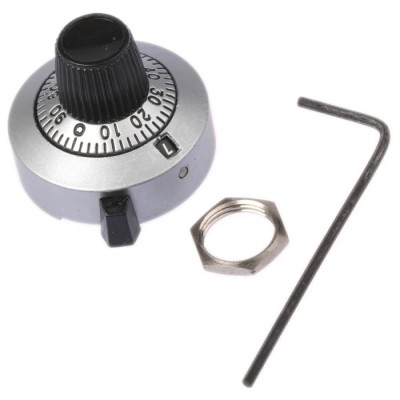 Vishay Chrome Potentiometer Knob, 25.4 mm Diameter, Dial Type, Satin Finish, 6.35 mm Shaft, 11A41B10