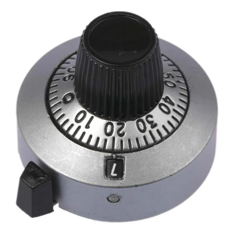 Vishay Chrome Potentiometer Knob, 25.4 mm Diameter, Dial Type, Satin Finish, 6.35 mm Shaft, 11A41B10