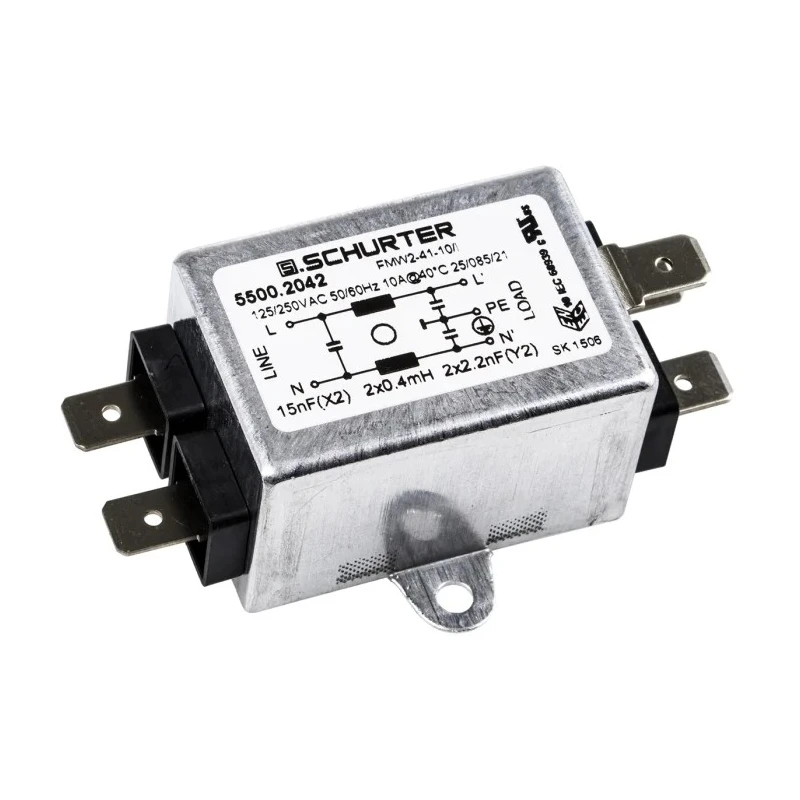 Schurter FMW2 Flange RFI Filter Solder Tab 1 Phase 10A 250V AC 60Hz Aluminium Case FMW2
