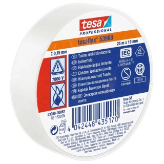 Tesa White Polyvinyl Chloride Electrical Tape, 19mm x 25m, 7000V Breakdown Voltage 53988-00062-01