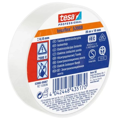 Tesa White Polyvinyl Chloride Electrical Tape, 19mm x 25m, 7000V Breakdown Voltage 53988-00062-01