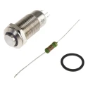 RS PRO Illuminated Push Button Switch, Latching, Panel Mount, 12 mm Cutout, SPST, White LED, IP40, 36V DC, Silver 111-6522