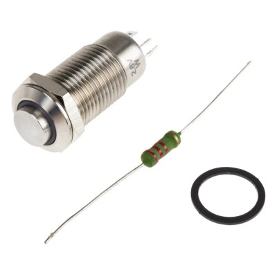 RS PRO Illuminated Push Button Switch, Latching, Panel Mount, 12 mm Cutout, SPST, White LED, IP40, 36V DC, Silver 111-6522